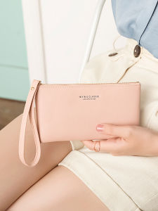 New 2025 Long Wallet Womens Handheld Bag Casual Fashion Korean Style Mobile Phone Bag Coin Purse Soft PU Leather Zipper Closure