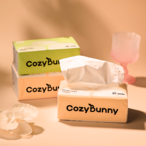 CozyBunny Velvet Soft 4-Ply Facial Tissues with Moisturizing Cream Gentle for Sensitive Skin 4 Packs x 120 Sheets
