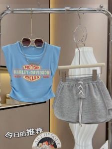 Bộ Đồ Trẻ Em Mùa Hè Phong Cách Hàn Quốc Thời Trang Tay Ngắn Áo Vest Thời Trang Thường Ngày Quần Short Hai Mảnh Cotton Pha Trộn