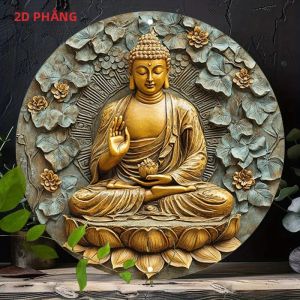 CIFbuy | Tượng Phật Thiền Định Tròn Nghệ Thuật Treo Tường Điêu Khắc Kim Loại Với Đế Hoa Sen Vintage Thiền Trang Trí Cho Phòng Khách Phòng Ngủ Sân Vườn