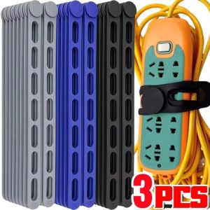 3Pcs Reusable Elastic Silicone Strap with Buckle Adjustable Self-Lock Tie Cable Ties Data Cable Organisers