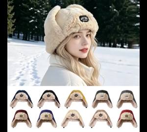Plush Lei Feng Hat Warmth Ear Protectors Hat Outdoor Sports Ski Hat Fashion Warm Pilot Cap for Women Cold Proof Beanie Caps