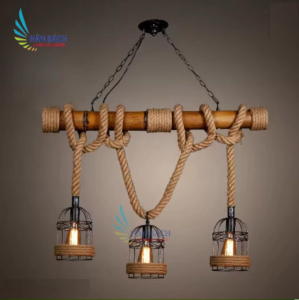 [RẺ - ĐẸP] Đèn thả decor dây thừng bộ ba lồng chim trang trí quán cà phê trà sữa phòng khách