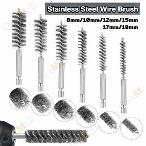 Stainless Steel Wire Cleaning Brush with Handle 1/4 Inch Hex Shank for Power Drill Impact Driver (8mm/10mm/12mm/15mm/17mm/19mm)
