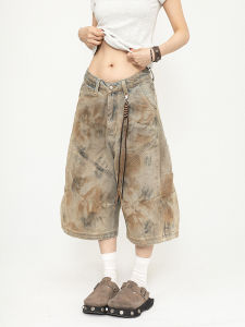 OCTLAB Summer American Retro Style Worn-Out Dyeing Seven-Foot Jeans Wide-Leg Pants Couples Match Natural Waist Spring Fashion