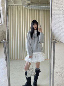 Ddgirl Original Design White Lace Puffy Mini Skirt A-Line Short Half-length Commute Style High Waist Polyester Spring 2025