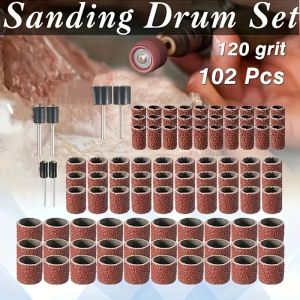 102pcs Sanding Drums Kit Sanding Band 1/2 1/4 Inch Sand Mandrels 80/120/180Grit Fit For Nail Drill Rotary Abrasive Tools