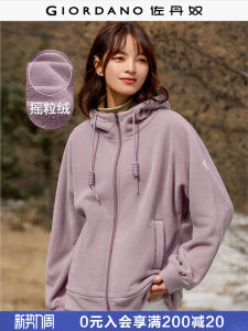 Giordano Fleece Jacket Womens Loose Fit Hooded Zipper Sweatshirt Cardigan Brand Label Spring 2025 Polyester Fiber Long Sleeve