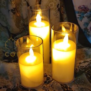 Lilin Elektrik LED Gelas Lurus Sumbu Api Goyang + Free Batere Kancing