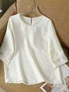 Lace Decorated Short Sleeve Casual Womens Shirt