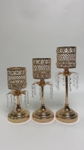 Eyre Wedding Table tempat lilin kristal emas Nordic tempat lilin ornamen cahaya emas mewah kristal tempat lilin emas rumah ruang tamu pengaturan meja makan romantis bulu tempat lilin