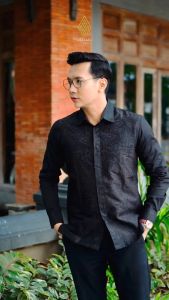 BATIK ARKANZA Motif Kerta Hitam Kemeja Batik Pria Lengan Panjang Slimfit Premium Bahan Katun Lapis Furing