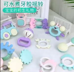 4 Pcs Silicon Teether For Baby BPA Free Baby Rattle Toys For Infants Soft Teething Stick