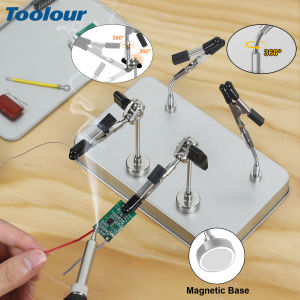 Toolour Magnetic Third Hand Soldering Circuit Board Holder Electronic Repair Helping Hands Soldering Tool with Metal Tool Box