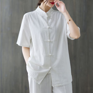 Chinese Style Plain Linen Cotton Shirt