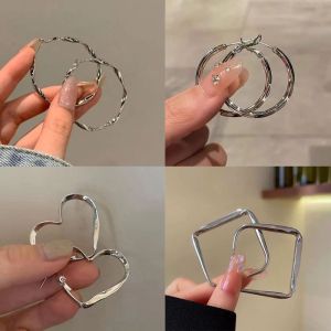 ต่างหูเงินขนาดใหญ่ ทรงสลิมสไตล์เกาหลี ดีไซน์เรียบง่าย ดีไซน์เก๋ไก๋ ต่างหูแฟชั่นสำหรับผู้หญิง