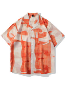 Laid-back Loose Ice Silk Short Sleeve Mens Shirt Cuban Collar Versatile Summer Thin Breathable Lightweight Polyester Fiber