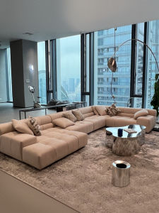 Sofa Velvet Matte Combination Corner Villa Designer Cream Style Straight Row Italian Minimalist Sofa Customizable Home Furniture