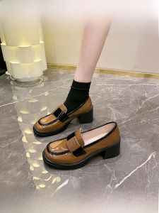 British Style High Heels Womens Fall New Square Head Thick Bottom Comfortable Retro Match All Single Shoes Fashionable round Toe