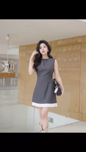 Đầm Ngắn Dự Tiệc (Có Big Size) Form Suông Đính Nơ Phối Viền Siêu Xinh D69