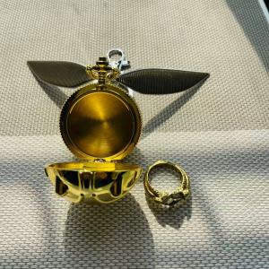 Golden Openable Winged Ball Storage Keychain Resurrection Stone Ring Sack 3PCS Set Halloween Christmas Gift Proposal Props