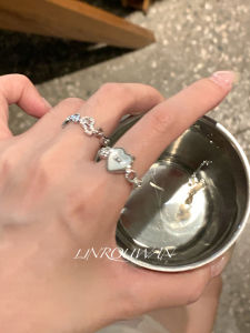 Sweet Mother of Pearl Heart Shell Ring Zircon Gourd Flower Open Finger Ring High Color Retention Low Key Luxury Ring for Ladies