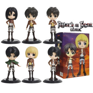 Bandai | 6pcs Anime Attack on Titan Figure Levi Ackerman/Eren Yeager/Mikasa Ackerman Figurine Qposket Collection Model Doll Toys Gift