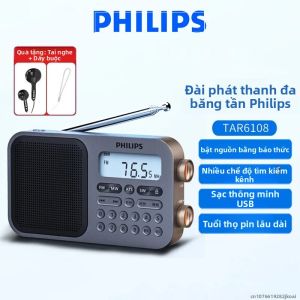 Đài Phát Thanh Đa Băng Tần Sạc Lại Được Philips TAR6108 FM MW SW Máy Nghe Nhạc Di Động Có Đồng Hồ Và Loa Dành Cho Người Cao Tuổi