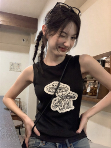 NIHAOKANONG | Áo Vest Cổ Tròn Ôm Body In Hình Độc Đáo