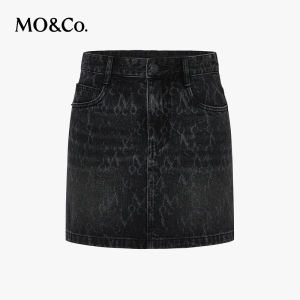 MO&Co. | Cotton Laser Retro Washed Straight Low Waist Denim Mini Skirt