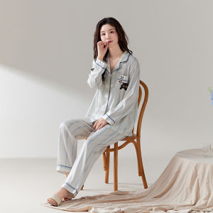 Áo ngủ lụa băng MiiOW cho nữ vải lụa băng tay ngắn dài tay ngọt ngào hình mèo nhỏ