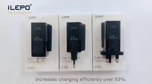 iLepo Gan 65W Power Delivery PD 3.0 Quick Charge 4.0/3.0 QC 4.0/3.0 20V/3.25A (2 Type C + 1 USB Port) Charger Adapter
