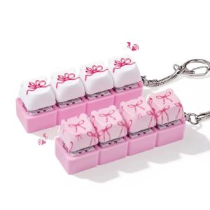 4 Keys Pink Bow Fidget Toys Keyboard Clicker Keychain Fidget Sensory Fun Toys for Anxiety Decompression Keyboard Fidget Clicker