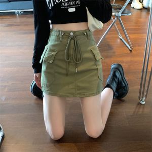 SUGAR Design Sense Denim Skirt New Summer High Waisted Spicy Girl Tie Up Wrap Buttocks A-line Anti Glare Short Skirt for Women