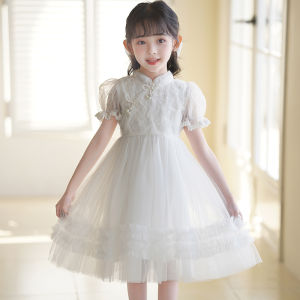 Princess Style Girls Dress Spring Autumn Long Sleeve Puffy Skirt Traditional Chinese Style Cotton Dress for Little Girls