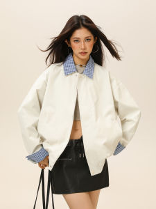 WUKONGYOUHUO | Vintage Plaid Check Patchwork Turn-down Collar Loose Jacket Autumn