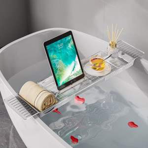 Telescopic Bathtub Storage Rack Drain Quickly Multifunctional Luxury Anti-Slip Tray Bathroom Accessories Bathtub Shelf