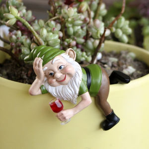 1 Dwarf Drinking Figurine Fun and Humorous Garden Bonsai Decoration Figurine Hand-Painted Resin Handicraft