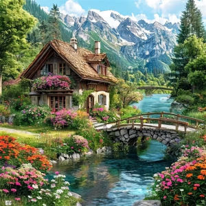 500/1024PCS Jigsaw Puzzle Peaceful House River View For Adults Ideal For Stress Relief And Relaxation