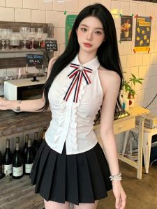 GUZILIAN | Áo Crop Top Dây Đeo Quai Ngực Nơ Phong Cách Nữ Tính