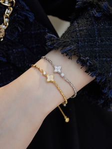 Cecilian Precision Quality 5A High Carbon Drill S925 Pure Silver Bracelet Four Leaf Layered Wear Gift Womens Fashion Jewelry