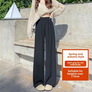 LANGPIN | High Waist Loose Fit Casual Suit Pants Draping Wide Leg Pants Spring Autumn Slim Straight Cut Polyester Fiber Ladies Trousers