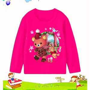 Kaos lengan panjang anak usia 1-12 tahun bear bunga gambar DTF printing