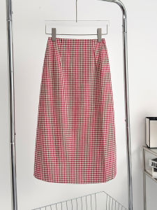 High Waist A-Line Mini Skirt Womens Plaid Split Design Commute Style Mid-Length Slimming Skirt for Petite Ladies