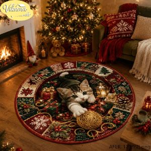 VIKAMA Christmas Round Rug 3D Ice Cave Icicle Snowflake Star Area Rug Living Room Holiday Home Decor Aesthetic Art Large Premium