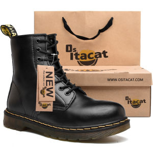 OISAT CAT1460 Martin Boots for Men and Women Mid-High Top 8-Hole Genuine Leather Couple Short Shoes Thick Sole Lace-Up Motorcycle Boots