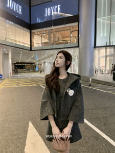 Wuuus Gabriele Thick Tweed Hooded Mini Coat Double Breasted Dress Set Two Piece Set Long Sleeve Hat Included Fashionable Womens Ensemble