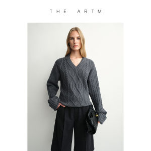 Classic Cable Knit V-Neck Drop Shoulder Sweater