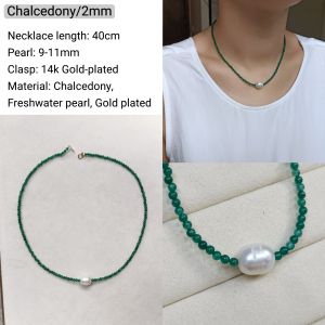 DaVee | Handmade tourmaline necklace pearl pendant necklace turquoise necklace chalcedony necklace