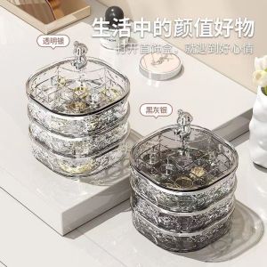 [SG Seller] KIMSUN Fashionable 360° Rotating Storage Box Transparent Storage Box Large Capacity Partition Desktop Storage Box